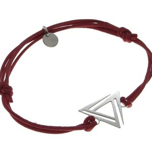 Bransoletka srebrna czerwony sznurek, trójkąt 925