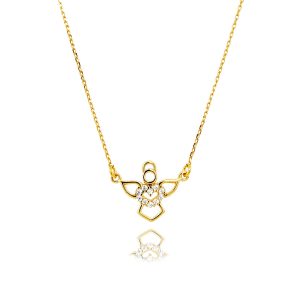 Naszyjnik srebrny pozłacany  aniołek z serduszkiem  i cyrkoniami 925