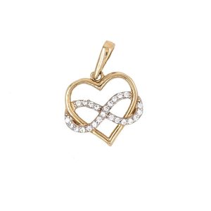 Zawieszka złota- serce i nieskończoność z cyrkoniami 585