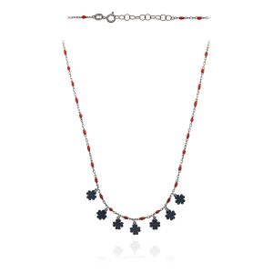 Naszyjnik srebrny koniczynki z czerwonymi 'koralikami' 925