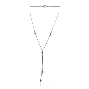 Naszyjnik srebrny linka z niebieskim akcentem 925