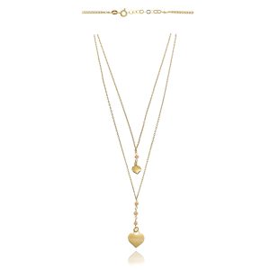 Naszyjnik srebrny pozłacany podwójny serca, masa perłowa 925