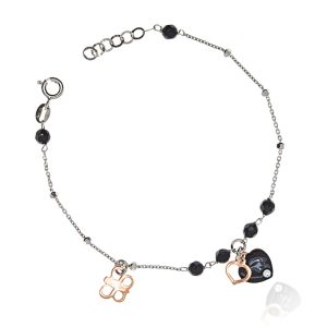 Bransoletka srebrna motyl, serce, czarny onyx 925