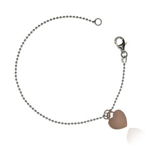 Bransoletka srebrna z pozłacanym serduszkiem rose gold 925