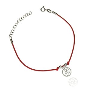 Bransoletka srebrna czerwony sznurek, ażurowa koniczyna 925