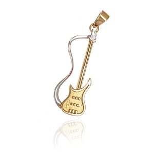 Zawieszka złota z elektryczną gitarą - białe i żółte złoto 585