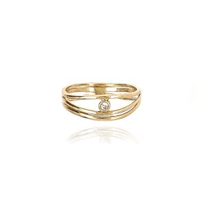 Pierścionek złoty trzy fale, cyrkonia 585