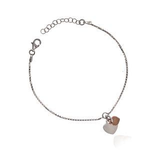 Bransoletka srebrna serca - rose gold 925