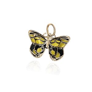 Zawieszka złota podwójny motyl efekt 3D zółty z czarnym 585