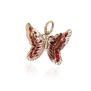 Zawieszka złota podwójny motyl efekt 3D czerwień 585
