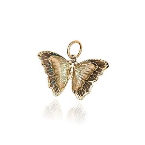 Zawieszka złota podwójny motyl efekt 3D pastelowy krem 585