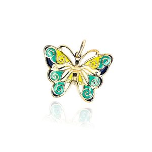 Zawieszka złota motyl turkus, granat, żółty 585