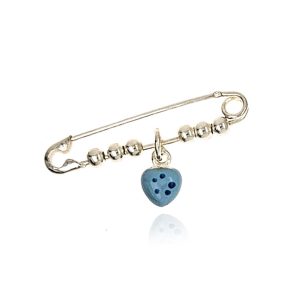Broszka, przypinka srebrna z niebieskim serduszkiem 925