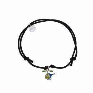 Bransoletka srebrna rodowana dziecięca - czarny sznurek helikopter 925
