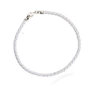 Bransoletka srebrna, rzemień biała 925