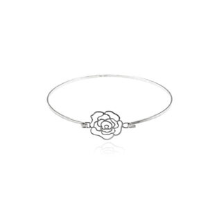 Bransoletka srebrna sztywna z ażurową różą 925