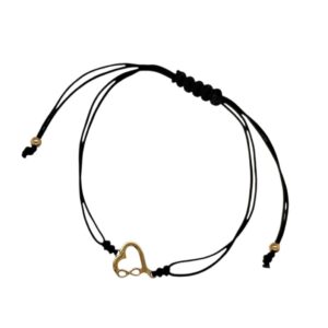 Bransoletka złota regulowana czarny sznurek – serce, nieskończoność 585