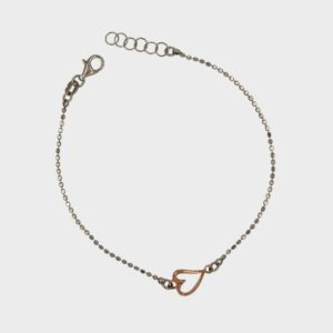 Bransoletka srebrna, pozłacane serce rose gold 925